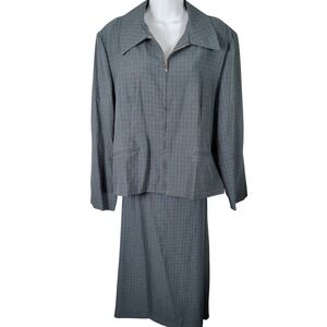 Sweet Suit Gray Zip Front Jacket and Midi Skirt Set Plus Size 16 Vintage